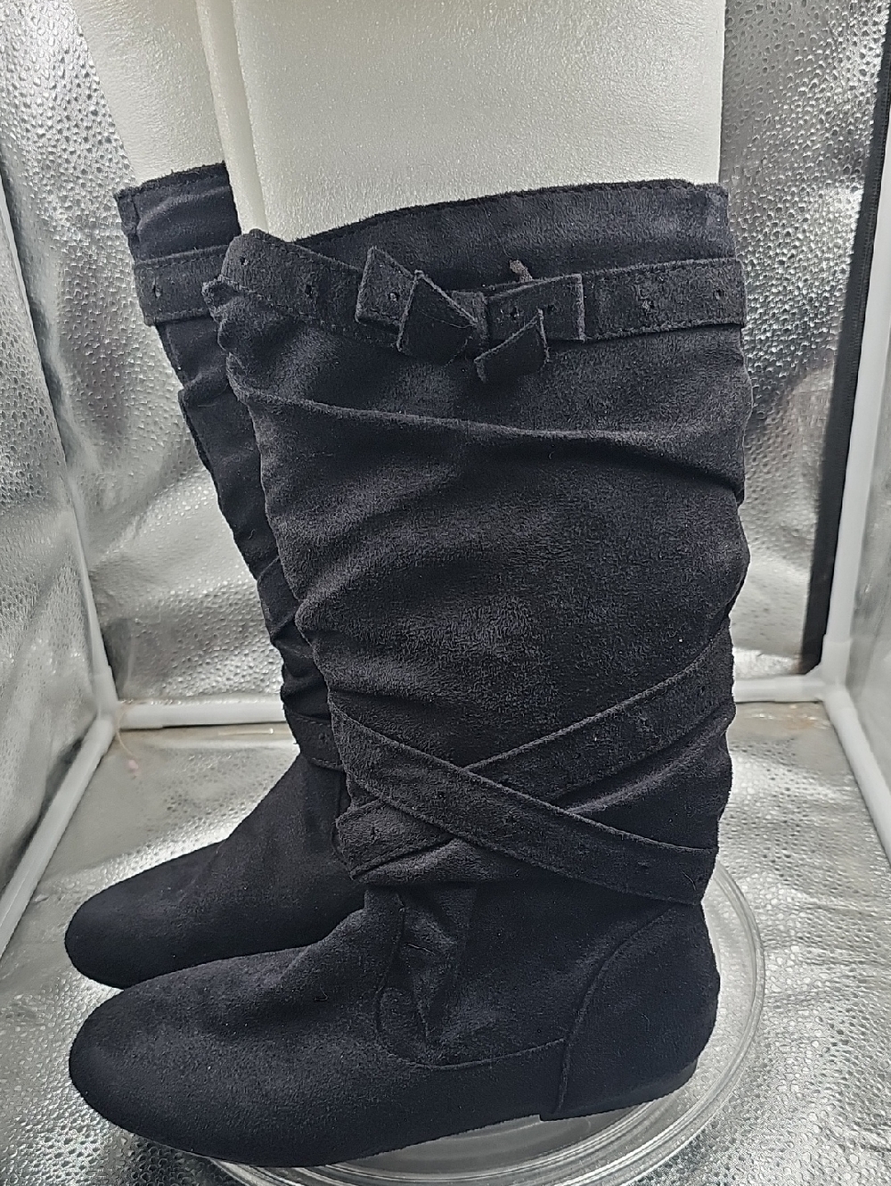 P Black Suede Calf Flat Soled Boots Bowes Sz 4 - Picture 2 of 5